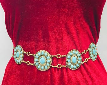 Vintage Turquoise Stone Belt: Rustic Western Belly Chain