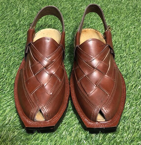 Authentic Brown Peshawari Sandals for Men, Durable Leather Shoes, Classic Woven Classic Woven Crest Peshawari Sandal main image 2
