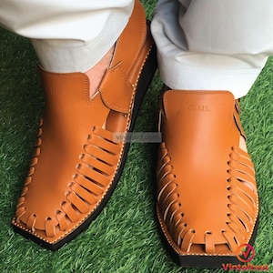 Classic Tan Leather Peshawari Sandals | Comfortable & Stylish Men’s Shoes |  Traditional Kaptaan Sandals for Men