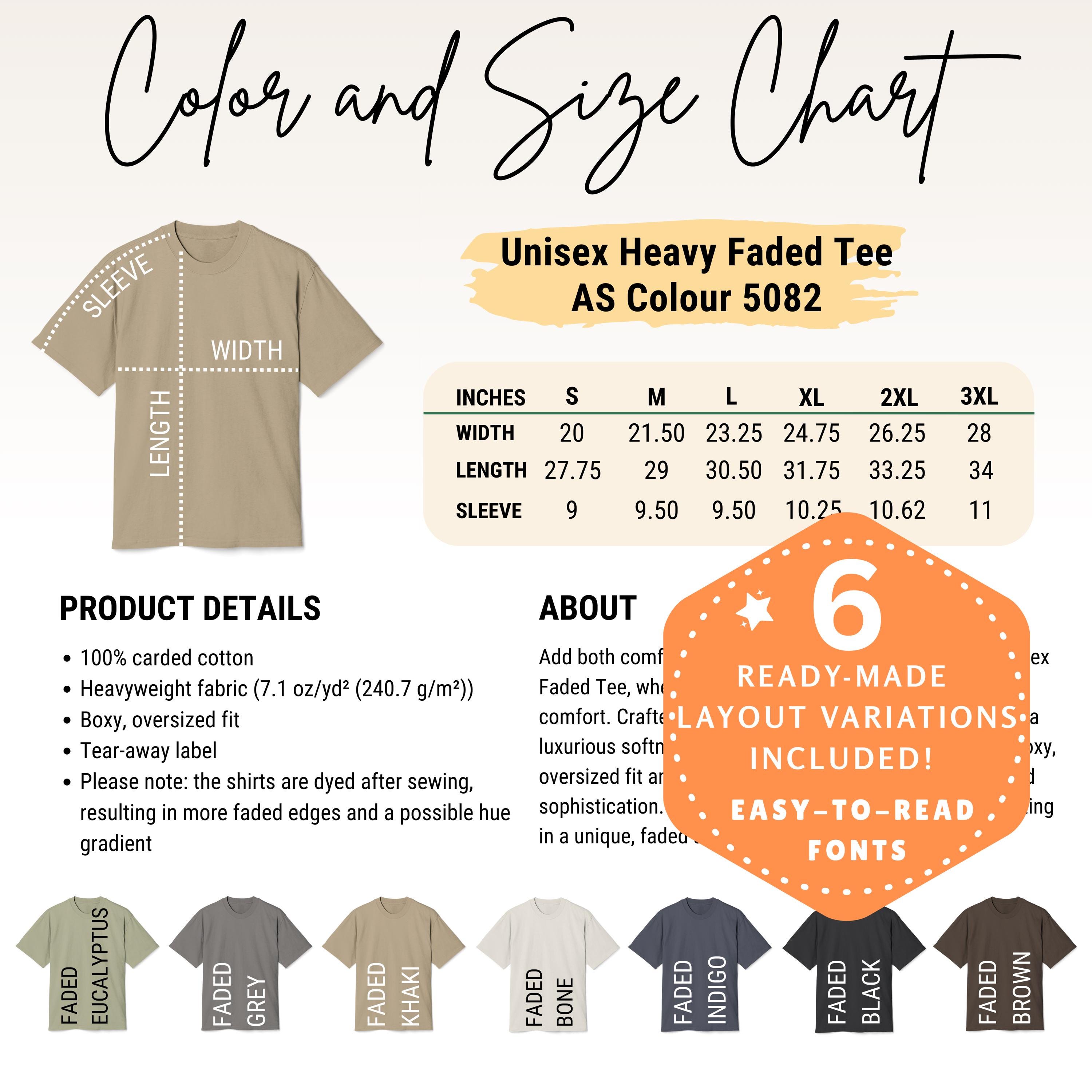 Editable AS Colour 5082 Color+size Chart,canva Template,as Colour 5082 ...