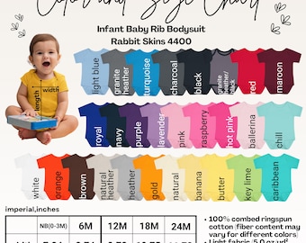 Rabbit Skins 4400 Bodysuit Color Size Chart (Editable Canva, PNG) (Digital Download)