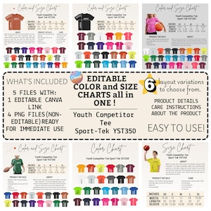 Editable Sport-Tek YST350 Color+size chart,Canva Template,Digital download,Youth Tee Color Chart, Sport-tek color+size chart,YST350 chart