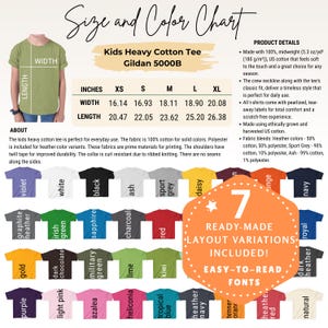 Editable Gildan 5000B Color+size Chart,(Canva Template,Digital Download)Gildan 5000B size+color chart,5000B chart,Gildan 5000B size chart