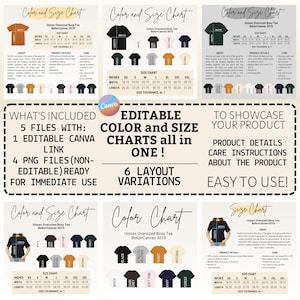 Editable Bella Canvas 3010 Color+Size Chart,Canva Template,Boxy Tee Bella Canvas 3010 chart,3010 color+size chart,Boxy tee color chart