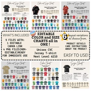 Editable Next Level 6210 T-Shirt Color+Size Chart,Canva Template,Next Level 6210 colo chart,6210 size chart,Next Level color+size chart
