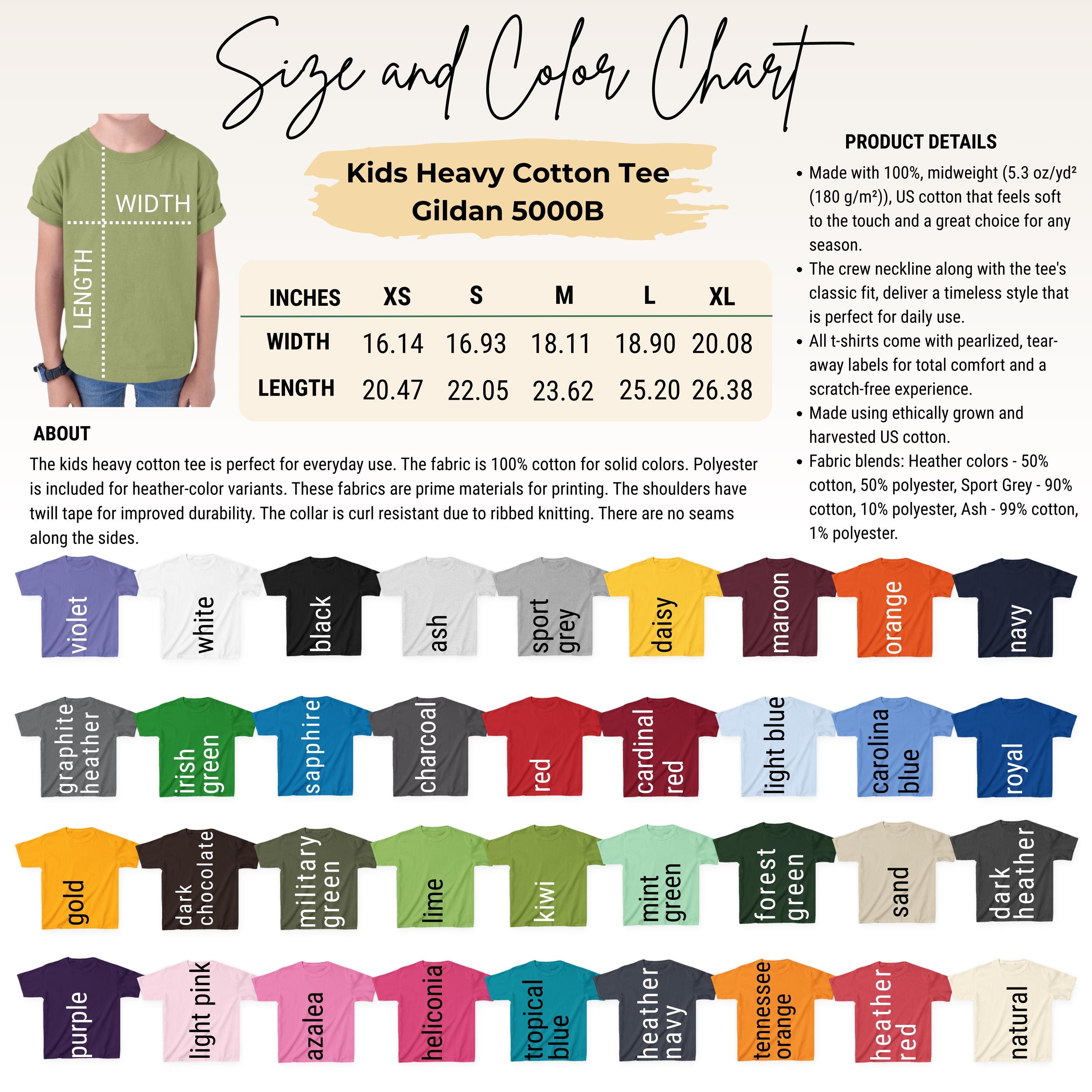 Editable Gildan 5000B Color+size Chart,(canva Template,digital Download ...