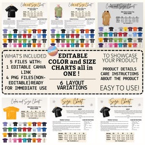 Editable Gildan 5000B Kids Tee Size+color Chart:Canva Template (Digital Download),Gildan 5000B color+size chart,Gildan color+size chart
