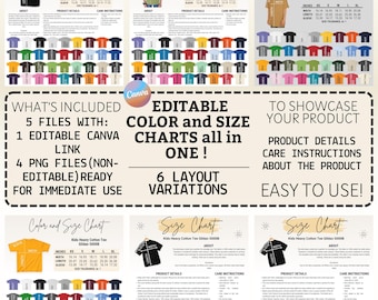 Taille et nuancier modifiables du t-shirt pour enfant Gildan 5000B : modèle sur toile (téléchargement numérique), couleur Gildan 5000B + tableau des tailles, couleur Gildan + tableau des tailles