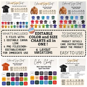 Editable  Sport-Tek ST650 color+size chart,Sport-Tek ST650 color size chart,Canva template chart,ST650 chart,sizing chart,ST650 color chart