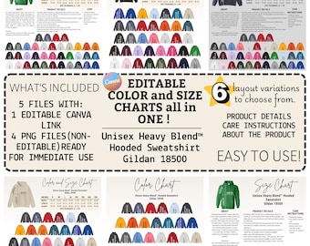 Editable Gildan 18500 Color+Size Chart,Canva Template (Digital Download),Hooded Sweatshirt chart,Gildan 18500 color+size chart,18500 chart