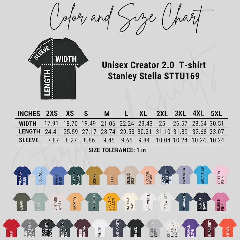 Tabla de tallas y colores editable de Stanley Stella STTU169, plantilla de Canva, tabla de tallas y colores de Stanley Stella STTU169, tabla de tallas y colores de Stella, tabla de camisas imagen 7