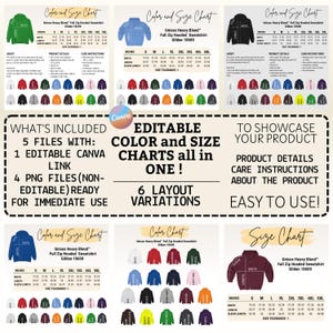Editable Gildan 18600 color and size chart,hooded full zip size color chart,G18600 size chart,G18600 color chart,gildan size chart,chart