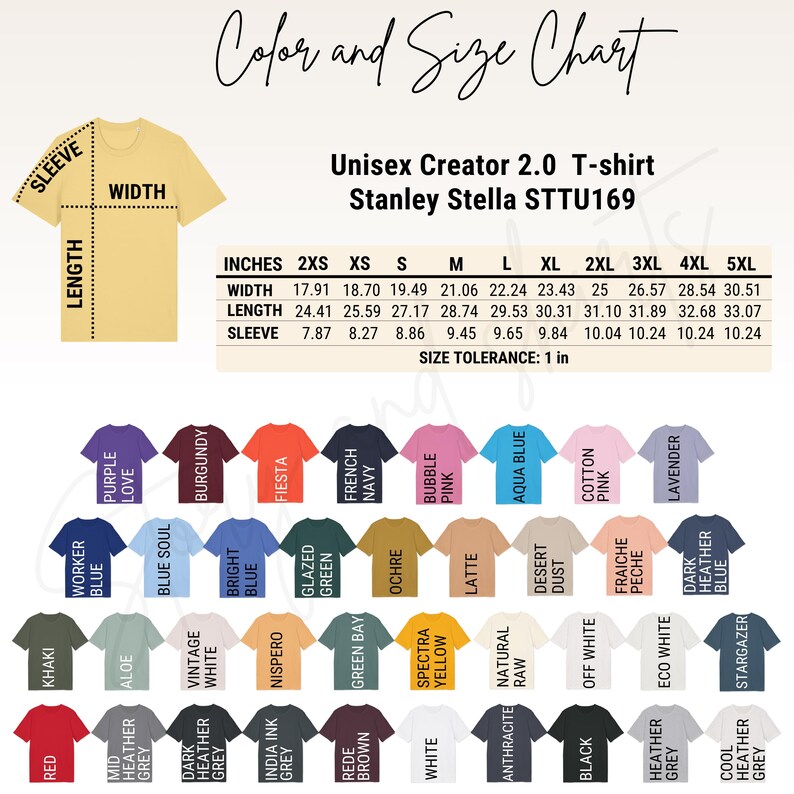 Tabla de tallas y colores editable de Stanley Stella STTU169, plantilla de Canva, tabla de tallas y colores de Stanley Stella STTU169, tabla de tallas y colores de Stella, tabla de camisas imagen 8