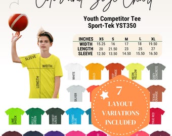 Sport-Tek YST350 Youth Tee Color Size Chart (Editable Canva, PNG)