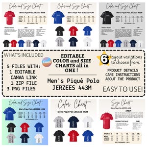Editable JERZEES 443M Men's Polo Color+Size Chart,Canva Template,JERZEES 443M color chart,Men's polo size chart,Jerzees color+size chart