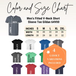 Gildan 64V00 V-Neck Tee Color Size Chart Template (Canva Editable)