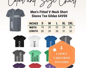 Modèle de tableau des couleurs et des tailles pour t-shirt Gildan 64V00 (modifiable sur toile)