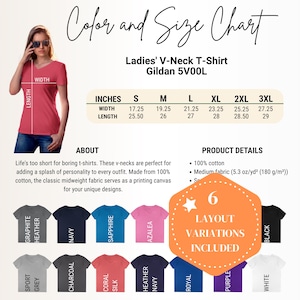 Gildan 5V00L Ladies&#39; V-Neck T-Shirt Color Size Chart (Canva Editable) (PNG)