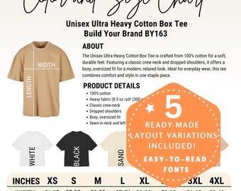 T-shirt BY163 modifiable, couleur + tableau des tailles, modèle de toile, créez votre marque, couleur BY163 + tableau des tailles, couleur BY163 + tableau des tailles, tableau des chemises, BY163