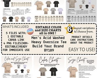 Modifiable Créez votre marque, couleur BY189 + tableau des tailles, modèle sur toile, t-shirt délavé à l'acide pour homme, couleur + tableau des tailles, couleur BY189 + tableau des tailles, tableau BY189