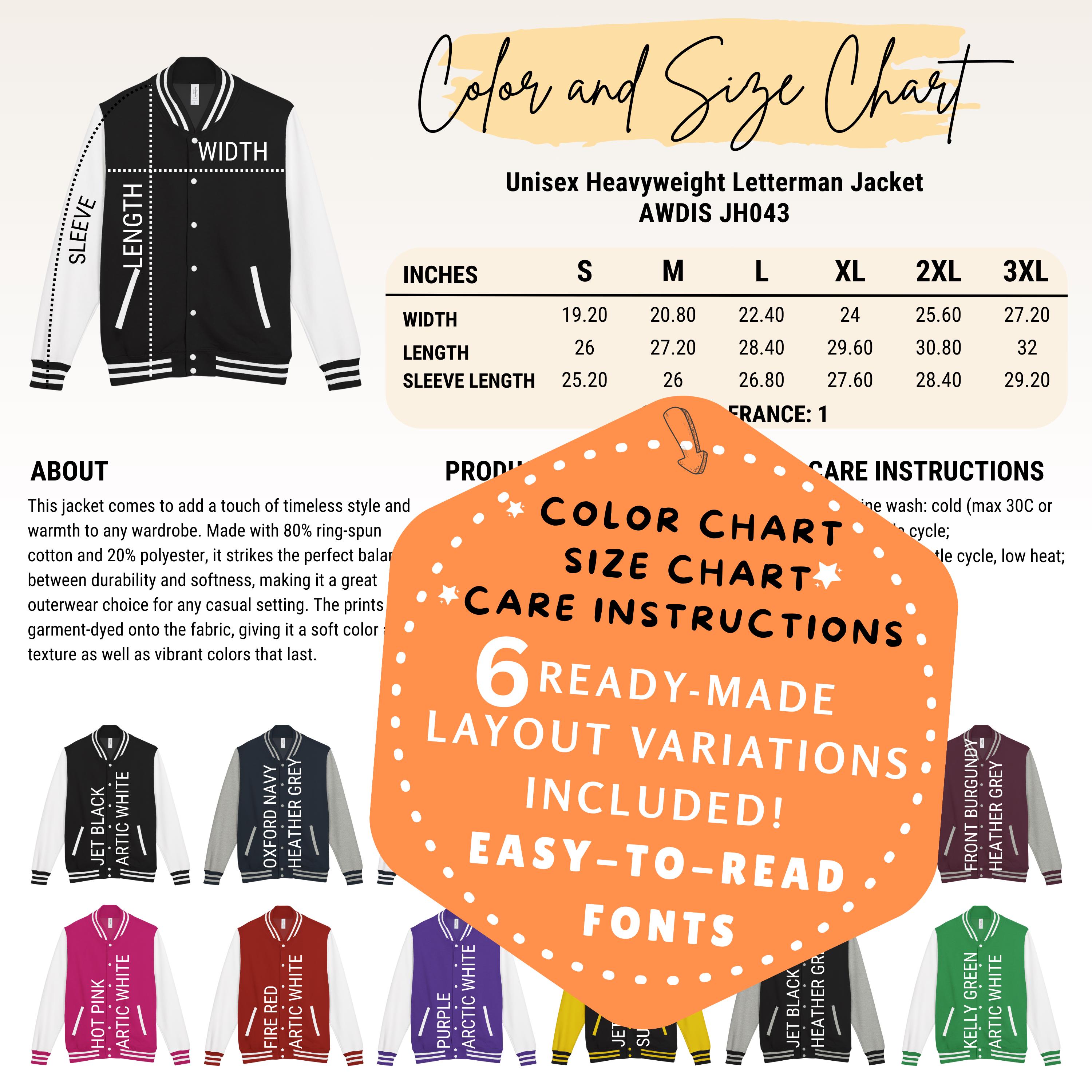 Varsity Jacket Size Chart - Etsy Australia
