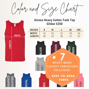 Editable Gildan 5200 Tank Top Color Size Chart Canva Template (Digital Download)