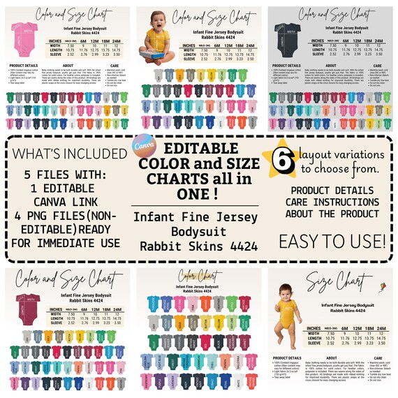 Editable Rabbit Skins 4424 Color+Size Chart,Canva Template (Digital Download),Rabbit Skins 4424 color+size chart,Rs 4424 chart,Rabbit Skins