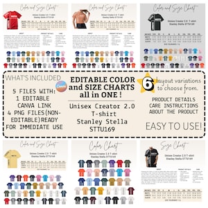 Editable Stanley Stella STTU169 Color+Size Chart,Canva Template,Stanley Stella STTU169 color+size chart,Stella color+size chart,Shirt chart