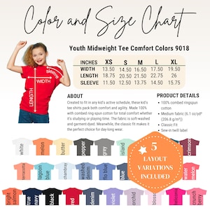 Comfort Colors 9018 Youth Tee Size Chart (Editable Canva)