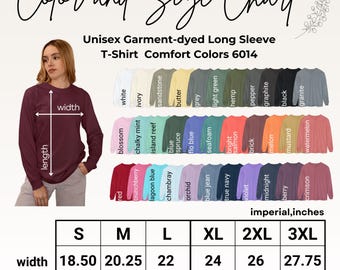 Editable Comfort Colors 6014 Size+color Chart,Canva tempalte,,6014 Size Chart,6014 color Chart, Comfort Colors color size chart,6014 chart