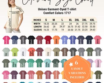 Editable Comfort Colors 1717 Color+Size Chart,canva Template (digital download),Comfort colors chart,1717 color chart+size chart