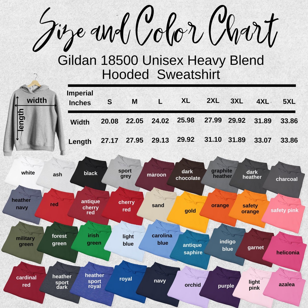 Gildan 18500 Sweatshirt Size and Color Chart (digital Download) Etsy