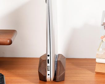 Base de madera para portátil, regalo de cumpleaños - Soporte doble/ajustable / Vertical/Inclinable para escritorio / Soporte para MacBook Pro, Organizador de escritorio / Regalo para mamá