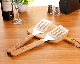 Spatola da barbecue personalizzata in acciaio inossidabile con manico in legno per la Festa della Mamma, utensili per grigliate all'aperto, personalizzabile con incisione, regalo per papà, fratello, regalo di San Valentino