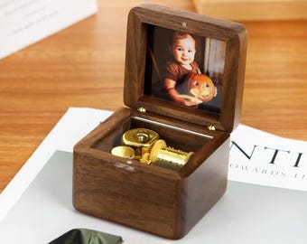Fathers Day Gift Custom Music Box Vintage Mini Wooden Photo Engraved Music Box Gifts Creative DIY Gifts Music Box Birthday Gift for Him Her