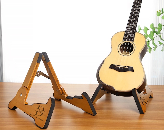 Fathers Day Personalized Engraved Foldable Wooden Guitar Stand- Custom Guitar Holder,Gift for Guitarist,Musician,Guitar Lover,Graduation