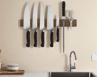 Wooden Magnetic Knife Holder – Wall Mounted Knife Block, Wood Knife Rack, Knife Stand & Storage, Kitchen Organizer, Knife Display Decor