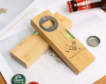 Geburtstagsgeschenke Benutzerdefinierte hölzerne Wasserwaage Flaschenöffner 2-in-1, Mehrzweck, personalisiert mit graviertem Text Mustern, Geschenke für Männer
