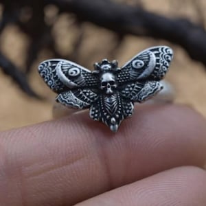 Skeleton Moth Ring | Handmade Solid S925 Sterling Silver | Unique Punk Gothic Biker Men&#39;s Ring | Vintage Memorial Jewelry | Gift for Him/Her