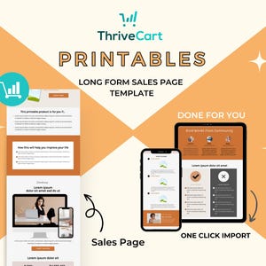 Plantilla de página de venta de productos imprimibles en ThriveCart