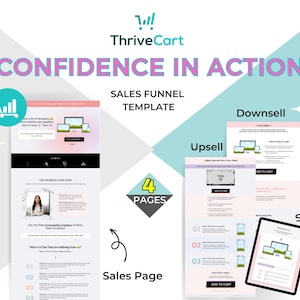 Embudo de ventas de 4 páginas de ThriveCart mejorado con confianza en acción