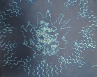 Abstract Chain Metal Headdress Cyanotype Handmade Unique Artwork 8x10 matted to 11x14
