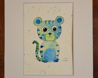 Year of the Water Tiger Print of my Baby Tiger Cub Watercolor Painting 5x7 Matted to 8x10