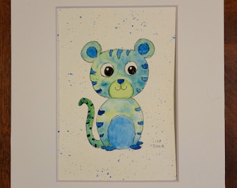 Year of the Water Tiger Original Unique Hand-Painted Watercolor Painting 5x7 Matted to 8x10