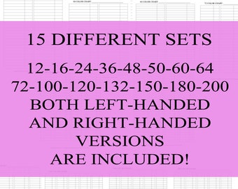 Set of 15 Blank Color Charts Left-Handed and Right-Handed Digital Download