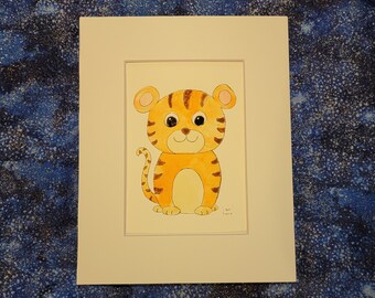 Year of the Tiger Original Unique Hand-Painted Watercolor Painting 5x7 Matted to 8x10