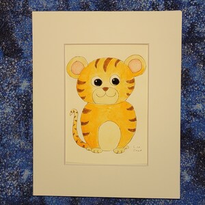 Year of the Tiger Print of my Baby Tiger Cub Watercolor Painting 5x7 Matted to 8x10