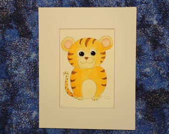 Year of the Tiger Print of my Baby Tiger Cub Watercolor Painting 5x7 Matted to 8x10