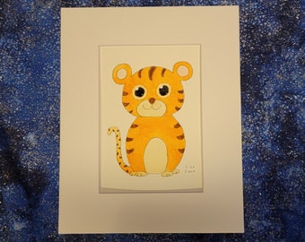 Year of the Tiger Print of my Baby Tiger Cub Watercolor Painting 5x7 Matted to 8x10