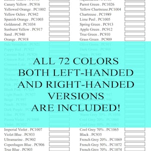 Prismacolor Premier Color Chart para 72 lápices de colores Set Swatch Sheet Descarga digital